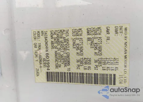 2015 Nissan Armada Sl from USA, damaged, VIN 5N1BA0ND4FN603994